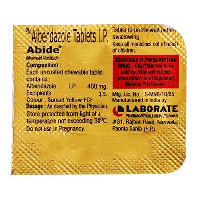 ABIDE 400mg Tablet 1's - Parasitic Worms-Ant