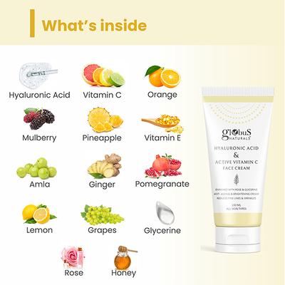 Globus Naturals Hyaluronic Acid & Vitamin C Anti Ageing Face Cream, 100gm each 2's - Face Moisturizers