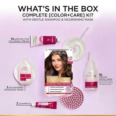 L'Oreal Paris Excellence Creme Hair Color, 4.25 Aishwarya's Brown 100gm+72ml 1's - Crème