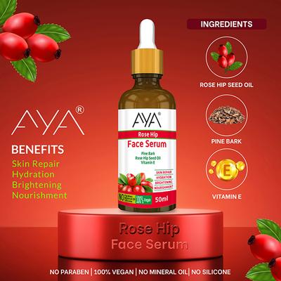 Aya Rosehip Face Serum For Skin Repair, Hydration, Brightening & Nourishment, No Mineral Oil 50 ml - Face Serum