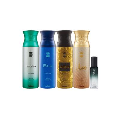 Ajmal Raindropss & Blu & Aurum & Wisal Deo & Prose EDP Pack of 5 20 ml - Women Perfumes (Edt/Edp)