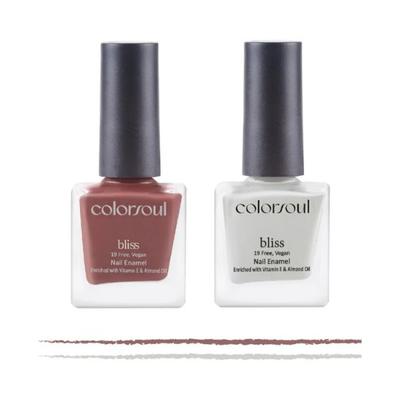 Colorsoul Bliss Vegan Nail Enamel, Dusty Mauve, Snowy White, B06, B22 (Pack of 2 x 8 ml) 1's - Nail Polish