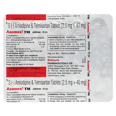 Asomex TM 2.5mg Tablet 15'S - Hypertension-Cal