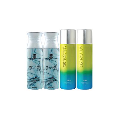 Ajmal 2 Avid And 2 Distraction Deodorants Pack of 4 200 ml - Deodorants/Roll-Ons