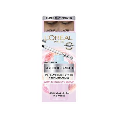 Loreal Paris Glycolic Bright Dark Circle Eye Serum with 3% (Glycolic + VIT CG + Niacinamide) 20 ml - Face Gels