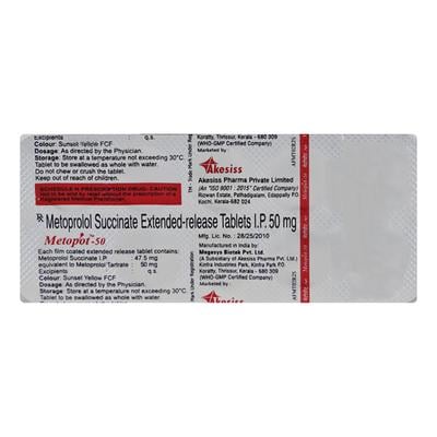 Metopot 50mg Tablet 10'S - Hypertension-Bet
