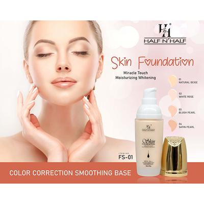 Half N Half Skin Foundation Miracle Touch Moisturizing Whitening, SPF 50 PA++ Natural Beige 45gm - Foundation
