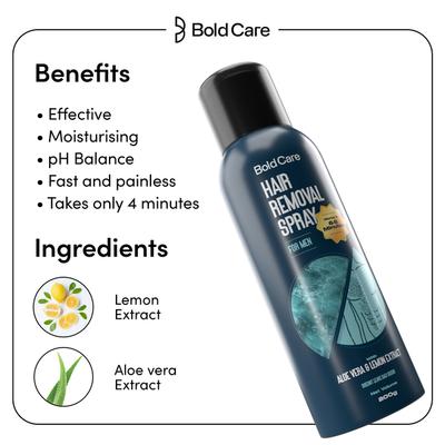 Bold Care Hair Removal Spray For Men - with Aloe Vera & Lemon Extract 200 g - Hair Sprays & Mists