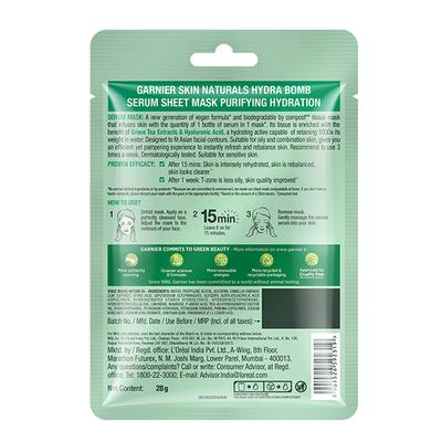 Garnier Skin Naturals, Green, Face Serum Sheet Mask (Green) 32 Gm - Masks & Peels