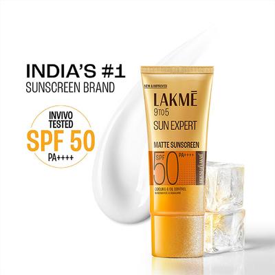 Lakme Matte Sunscreen SPF 50 PA+++, Niacinamide, UVA-B Protection, for Normal to Oily Skin 50ml - Lotions & Creams