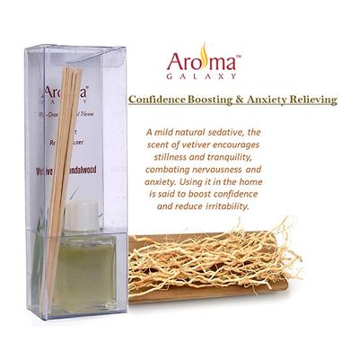 Aroma Galaxy (Alcohol Free) Fragrant Reed Diffuser Kit - Vetiver & Sandalwood 30 ml - Carrier Oils