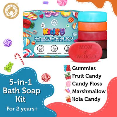 Mom & World Kidsy Natural Baby Bathing Soap - Tear Free (Pack of 5 x 75 gm) - Baby Soap