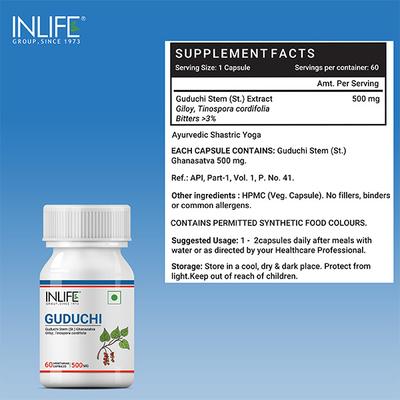 INLIFE Guduchi 500 mg Veg Capsule 60's - Herbal Dietary Supplement