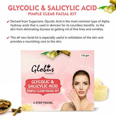 Globus Remedies Pimple Clear Glycolic Acid and Salicylic acid Facial Kit 110 gm - Facial Kits