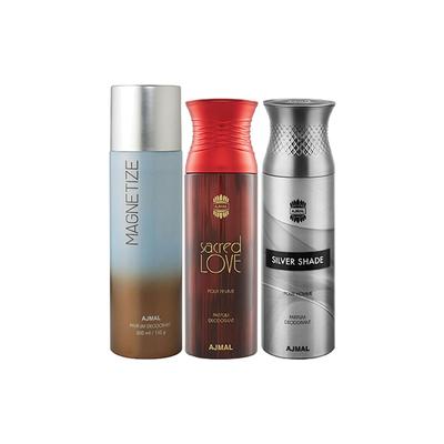 Ajmal 1 Magnetize, 1 Sacred Love And 1 Silver Shade Deodorants Pack of 3 200 ml - Deodorants/Roll-Ons