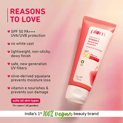 Plum Squalane and Vitamin E Dewy-Bright Sunscreen SPF 50, No White Cast, Non-Sticky, All Skin Type 50 gm - Body Sunscreen