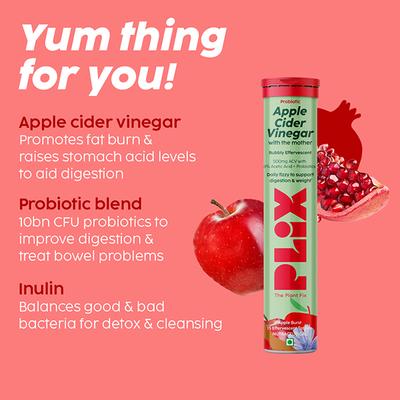 Plix The Plant Fix Probiotics+ Apple Cider Vinegar Effervescent Tablets 60 Tablets, Unisex 4's - Apple Cider Vinegar - Acv