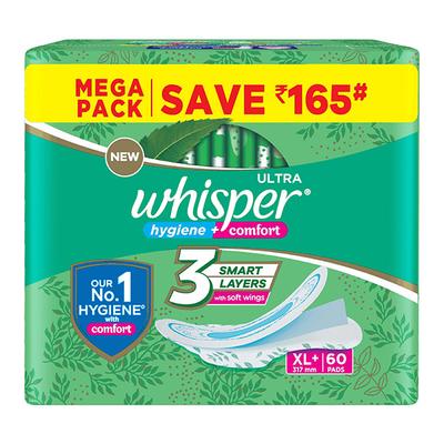 Whisper Ultra Clean Sanitary Pads for Women XL+ 60 Napkins 1's - Others