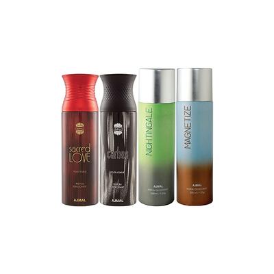 Ajmal 1 Sacred Love, 1 Carbon, 1 Nightingale And 1 Magnetize Deodorants Pack of 4 200 ml - Deodorants/Roll-Ons