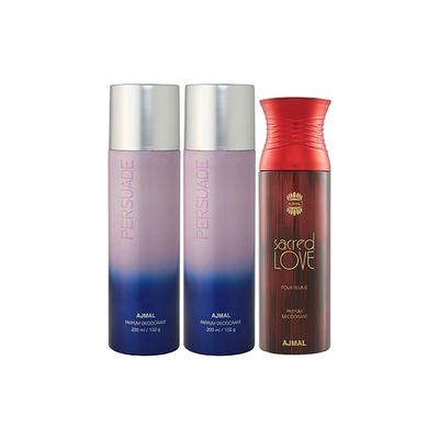 Ajmal 2 Persuade And 1 Sacred Love Deodorants Pack of 3 200 ml - Deodorants/Roll-Ons