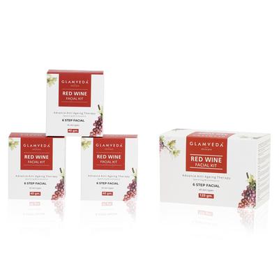 Glamveda Red Wine Advance Anti Ageing Facial Kit 40g each 3's - Facial Kits