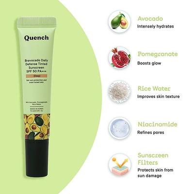 Quench Botanics Bravocado Daily Defense Tinted Sunscreen SPF 50 PA+++ (Deep) 15 ml - Face Sunscreen