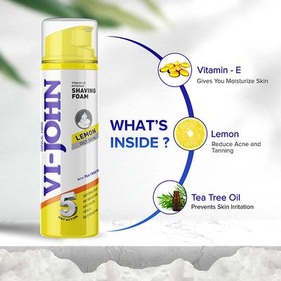 Vi-John Shaving Foam - Lemon with Tea Tree Oil - Pack of 2 x 200 ml - Shaving Foams