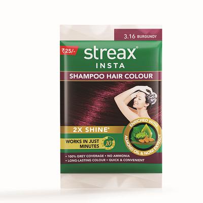 Streax Insta Shampoo Hair Colour - Burgandy 1's - Sachet/Shampoo