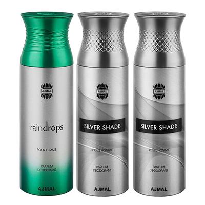 Ajmal Raindrops Silver Shade Silver Shade Deodorant Spray (Pack of 3) 200 ml - Perfumes (Edt/Edp)