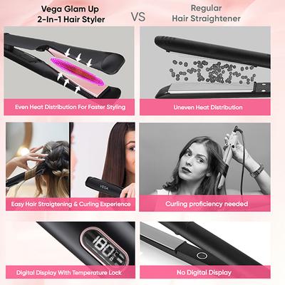 Vega Glam Up 2 In 1 Twisted Hair Styler- Straightener and Curler, (VHSC-05) 455 gm - Straighteners