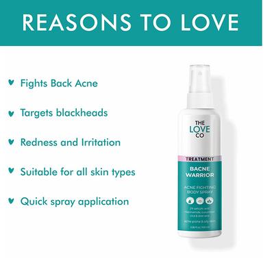 The Love Co. Bacne Warrior Acne Fighting Body Spray - With 02% Salicylic Acid + Niacinamide + Cucumber + Aloevera 100 ml - Creams, Lotions & Oils