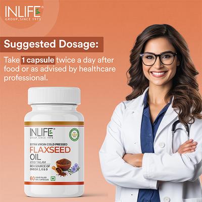 INLIFE Flaxseed Oil 500 mg Veg Capsules 60's - Omega Fish Oil Fatty Acids