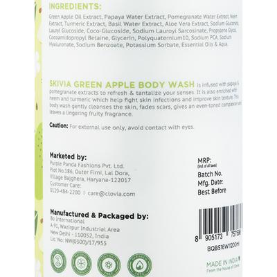 Skivia Green Apple Body Wash With Papaya & Turmeric 200 ml - Shower Gels & Body Wash