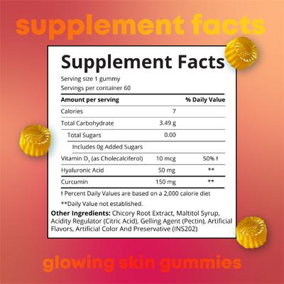 Bold Care Glowing Skin Gummies with Hyaluronic Acid, Vitamin D3, Curcumin- 60 Gummies 1's - Hair & Skin