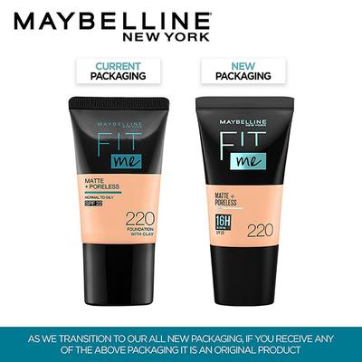 Maybelline New York Fit Me Matte+Poreless Liquid Foundation Tube, 220 Natural Beige 18 gm - Foundation