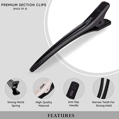 Vega Professional Premium Section Clips for Sectioning, Styling, Coloring and Makeup - (VPHSC-04) 4's - Hair Clips/Bands