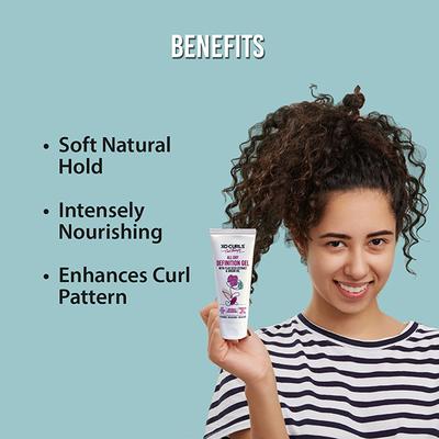 Xo Curls Soft Hold, All Day Definition Gel With Flax Seed & Argan Oil For Defined, Well Shaped Frizz Free Hair 100 ml - Hair Gels & Waxes