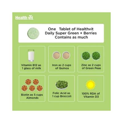 Healthvit Daily Super Green + Berries, Wholefood Multivitamin , Detox and Antioxidants - Effervescent Tablets 10's - Multi-Vitamins