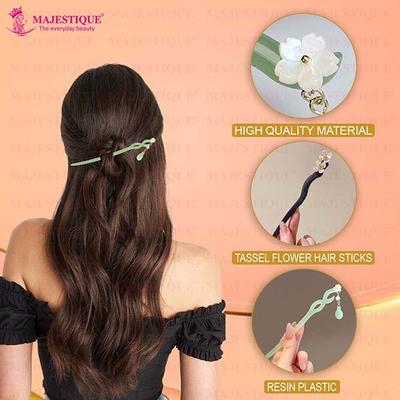 Majestique Wooden Resin Juda Pin Hair Sticks For Buns, Hair Accessories Best Gift For Women And Girls - Green/Black 2's - Hair Clips/Bands