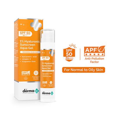 The Derma Co. 1 Percent Hyaluronic Sunscreen Aqua Gel For Broad Spectrum & Blue Light Protection SPF 50 PA++++ 50gm - Face Sunscreen