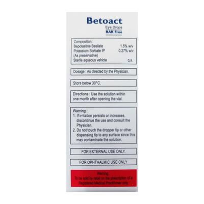 BETOACT BAK FREE Eye Drops 5ml - Eye conditions-Oph