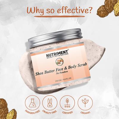 Nutriment Shea Buter Face and Body Scrub All Skin Type 250 gm - Scrubs & Exfoliants