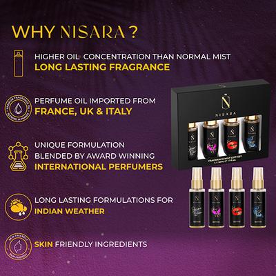 Nisara Long Lasting Fragrance Body Mist Spray Perfume Gift Set For Women 50ml each 4's - Body Mist/Spray