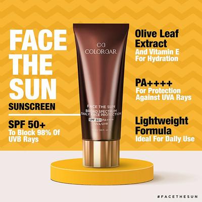 Colorbar Face The Sun Broad Spectrum Daily Face Protector SPF 50 PA++++UVA UVB 50ml - Face Sunscreen