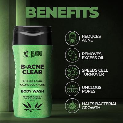 Beardo B Acne Clear Body Wash - Neem, Tea Tree & Salicylic Acid 200 ml - Shower Gels & Body Wash