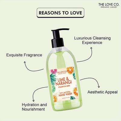 The Love Co. Lime & Narangi Hand Wash For Moisturized Hand - Gentle Cleanser for Soft Hands - Liquid Hand Soap Suitable for Sensitive Skin 300 ml - Hand Wash & Soaps