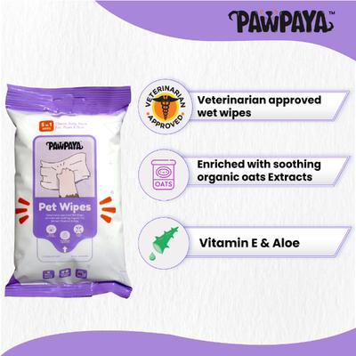 Pawpaya Pet Wipes Pull Pack 20 x 18 cm 15's - Pet Grooming