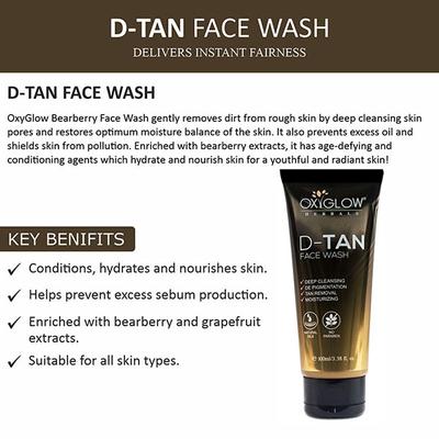 Oxyglow Herbals D-Tan Face Wash Helps Removes Tan and Dirt, Brightening and Glowing Skin 100 gm - Face Wash & Cleansers