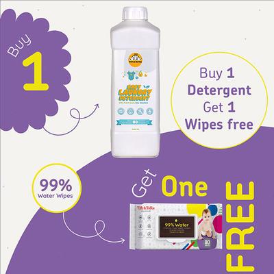 Tiffy & Toffee Baby Laundry Detergent 1 Litre (Buy 1 Get 1 Wipes Free) - Baby Detergents