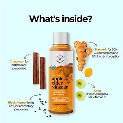 Wellbeing Nutrition Apple Cider Vinegar with Turmeric, Amla, Cinnamon and Black Pepper, Raw Unfiltered with 2X The Mother - 500ml - Apple Cider Vinegar - Acv